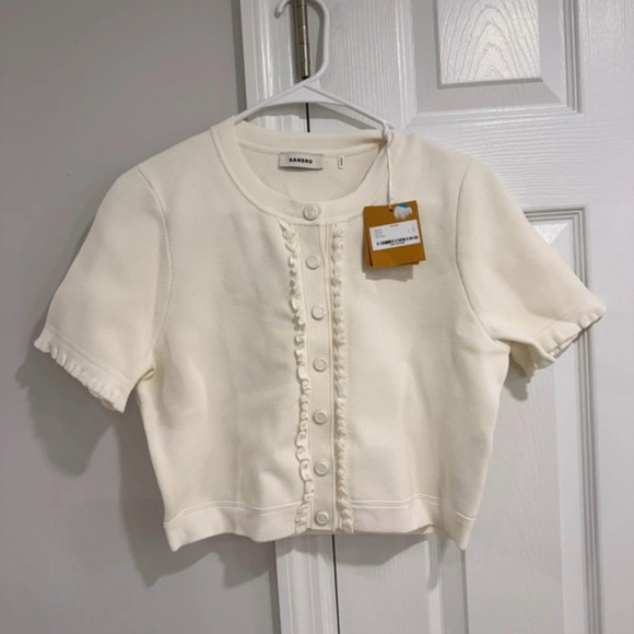 NWT Sandro Lollia Cream Short Sleeve Cardigan - Picture 2 of 4